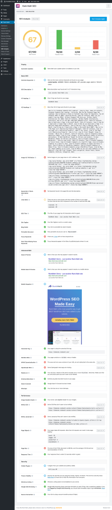 Rank Math SEO site analytics screenshot
